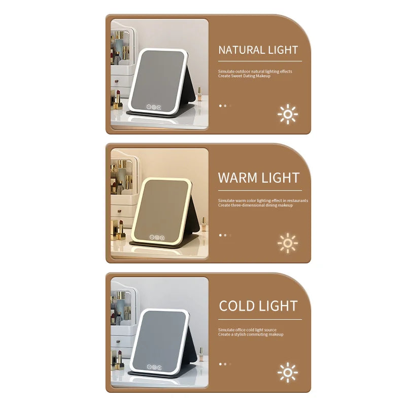 LED Makeup Mirror – 3 Light Modes Rechargeable